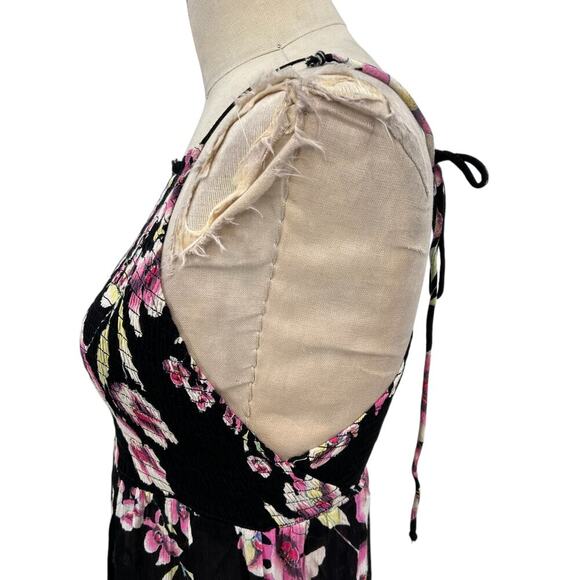 Free People Garden Party Maxi Dress Black Pink Floral Print Smocked Size XS - Picture 7 of 14